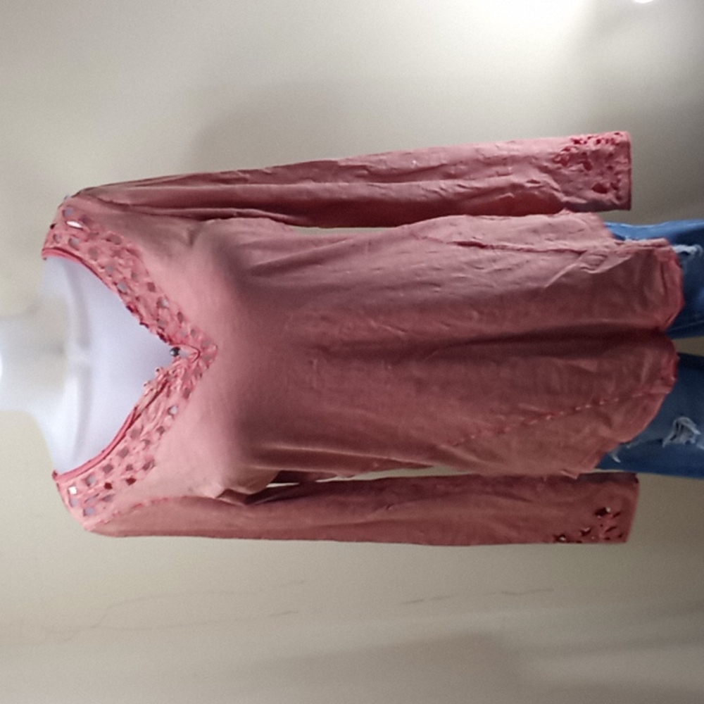 Free People Luna Eyelet washed out  orange Henley top sz.S/P